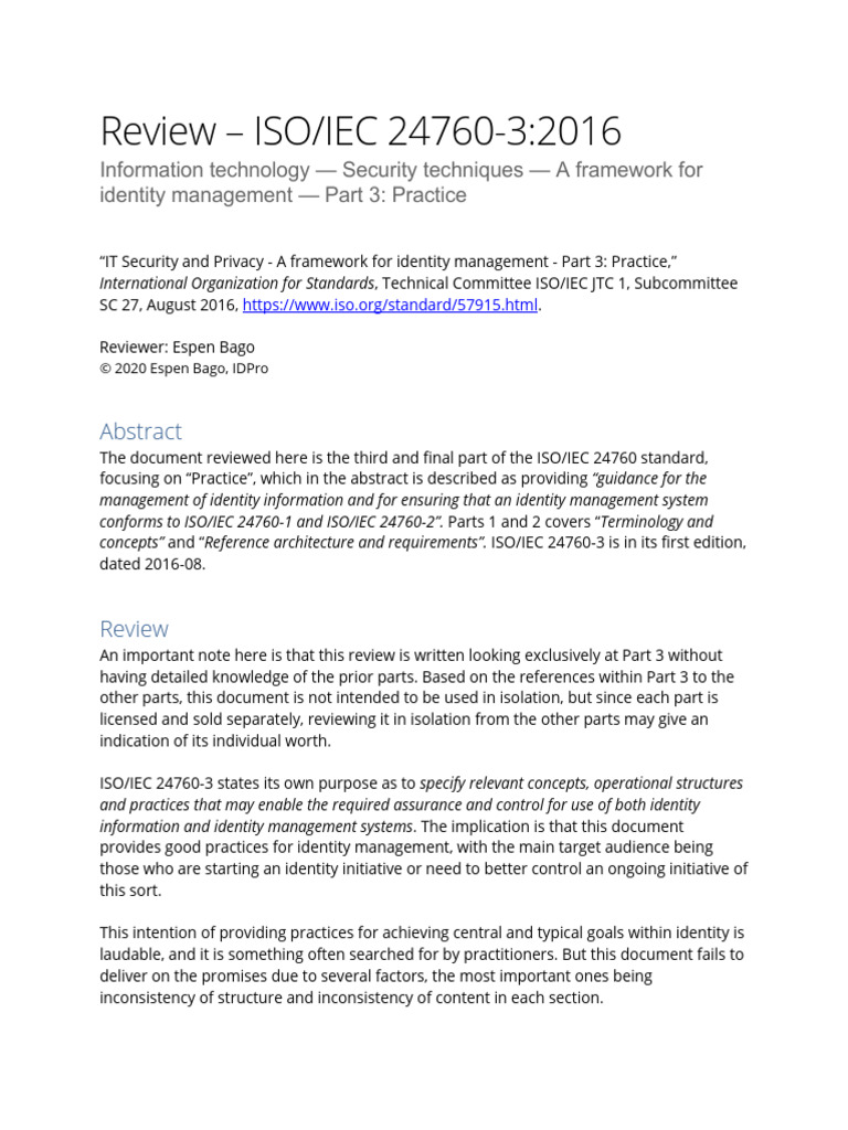 Review of ISO/IEC 24760-3:2016 Practices | PDF | Iso/Iec Jtc 1