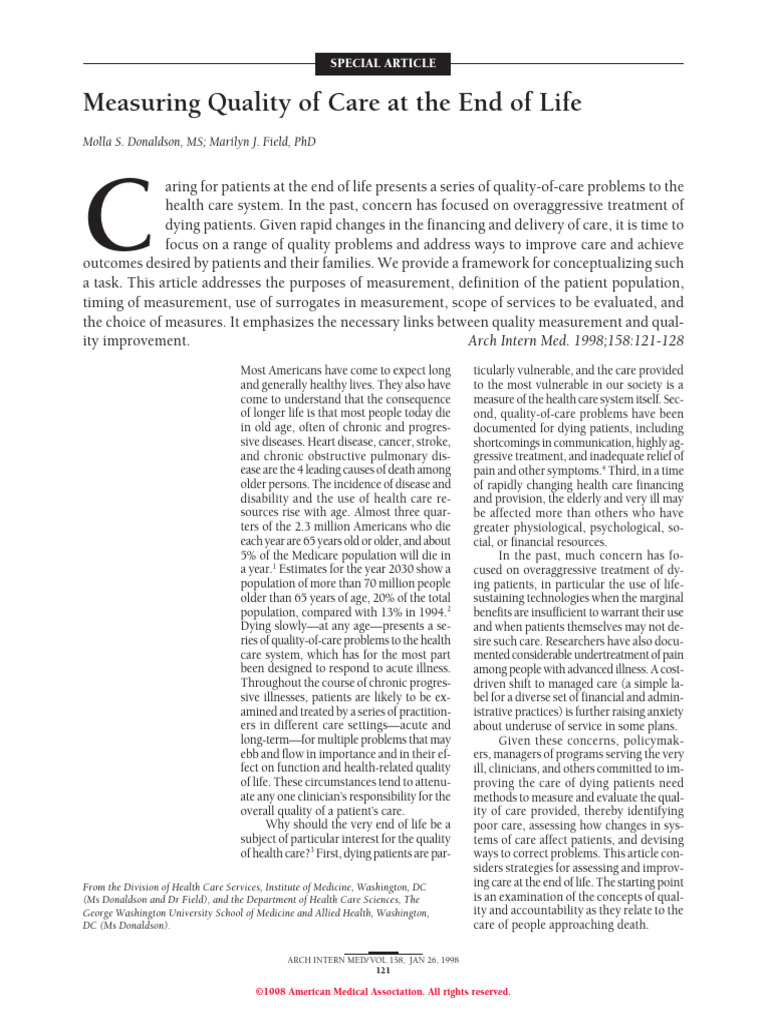 Quality of Care at End of Life | PDF | Palliative Care | Joint Commission