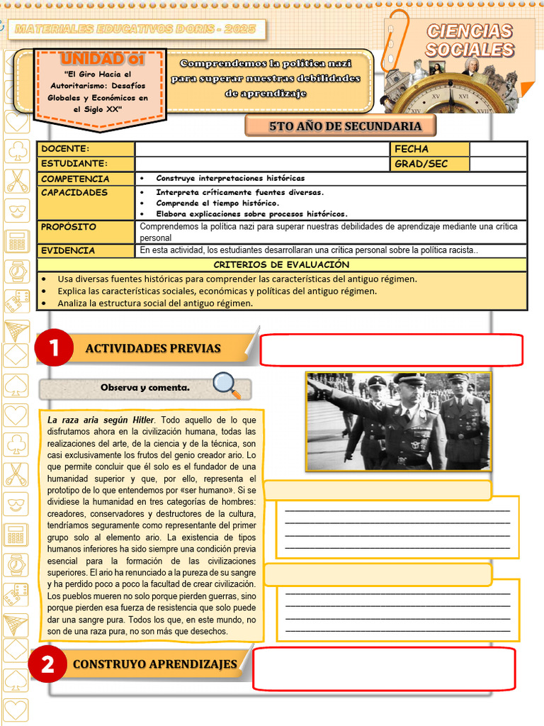 Ficha de Actividad CCSS 5°ses 2 - Semana 1 | PDF | nazismo | Alemania nazi