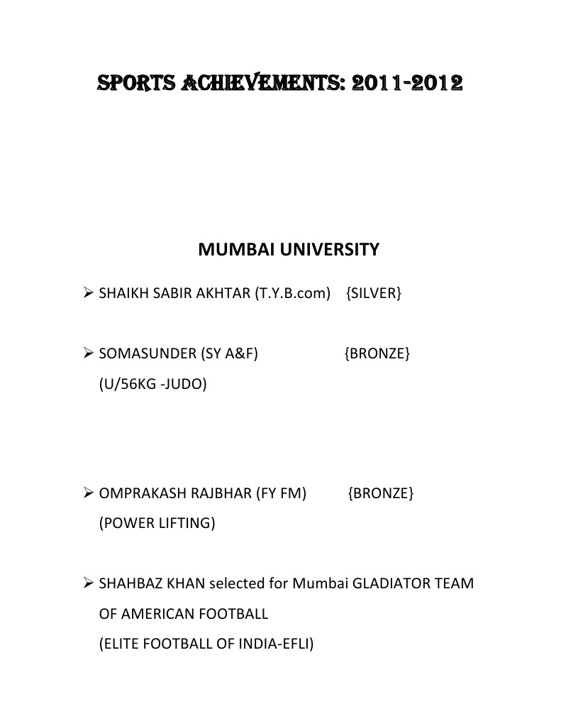 Sports Achievements | PDF | Leisure | Olympic Games