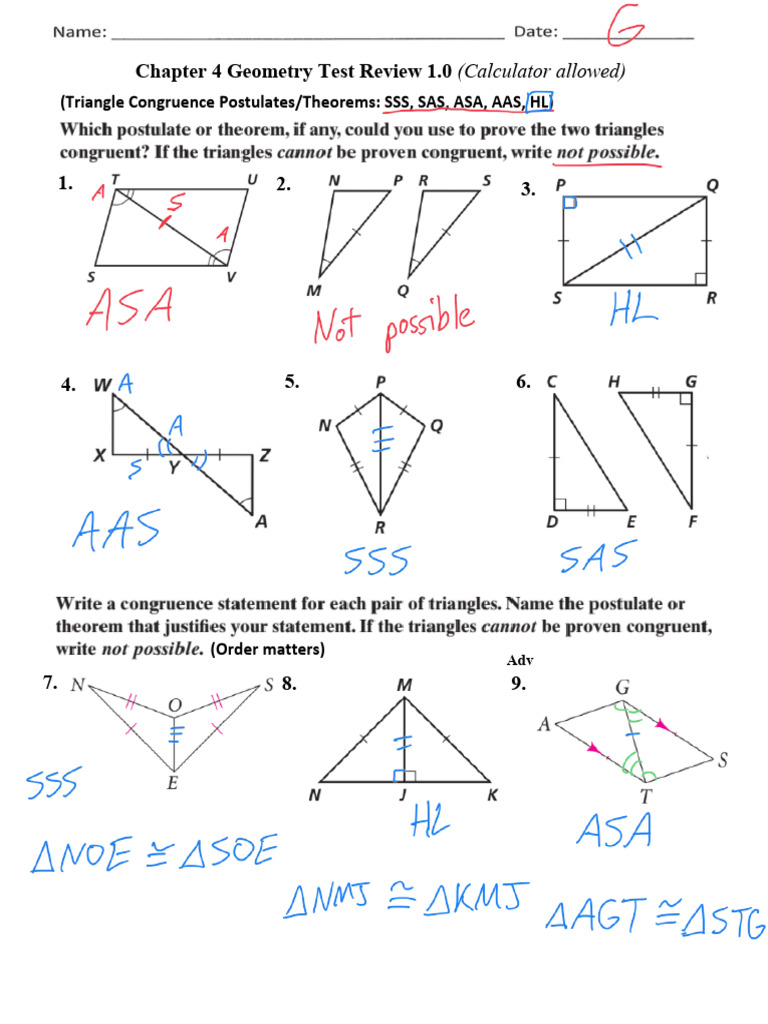Chapter+4+Geometry+Test+Review+1 0+ (Answer+Key) | PDF