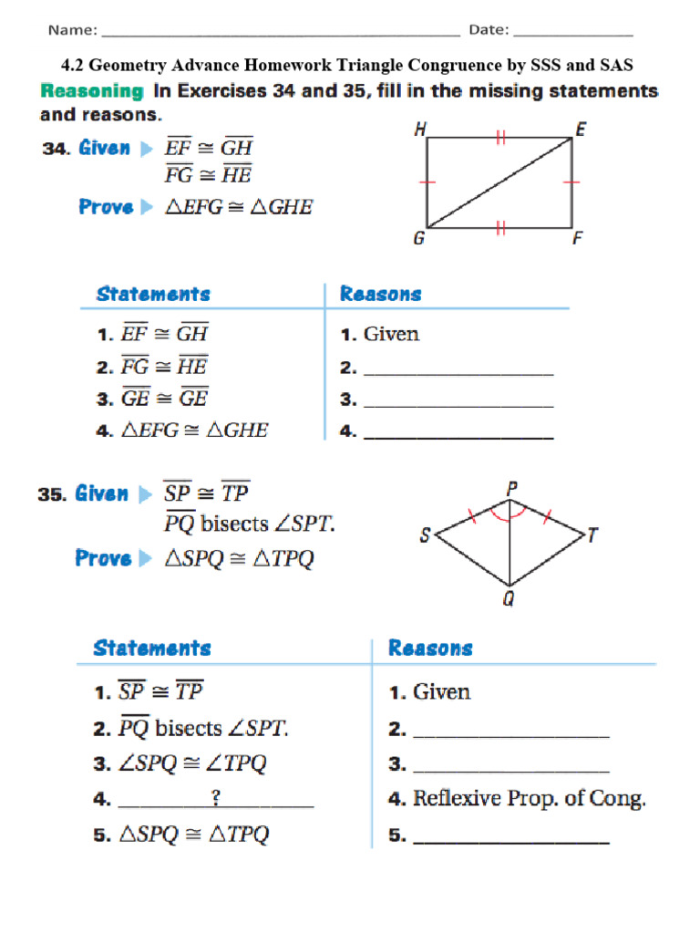 Triangle Congruence: SSS & SAS Worksheet | PDF | Euclidean Geometry ...