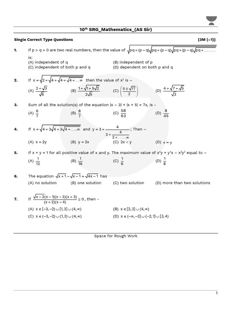 10th Grade Mathematics Question Set | PDF | Mathematics | Mathematical ...
