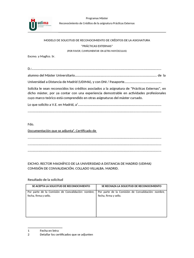 Solicitud de Reconocimiento de Créditos | PDF