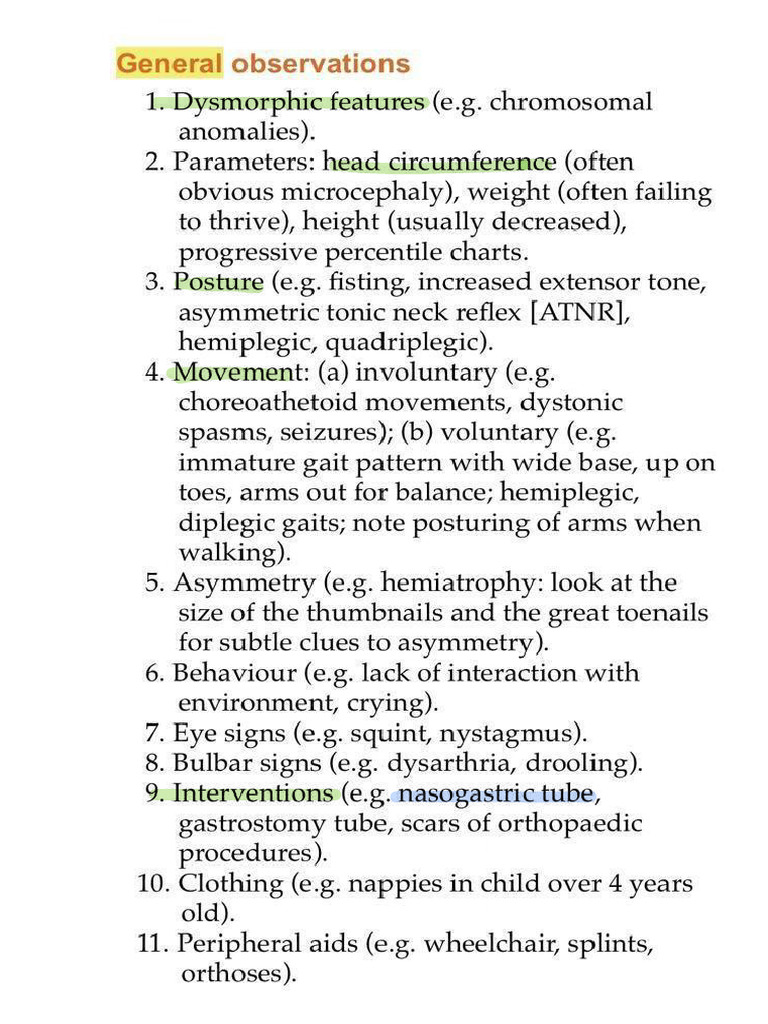 Pediatric CNS Physical Examination Guide | PDF | Breathing | Human Leg