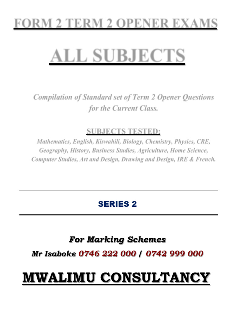 Form 2 Term 2 Opener Exams Questions | PDF | Solubility | Chemical Elements