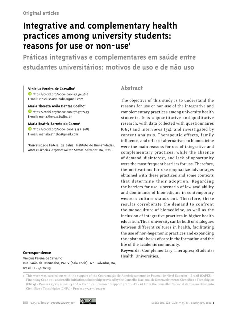 Integrative and Complementary Health Practices Among University ...