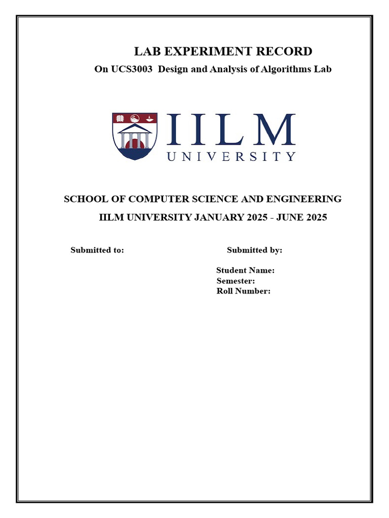 Design and Analysis of Algorithms Lab | PDF | Integer (Computer Science ...