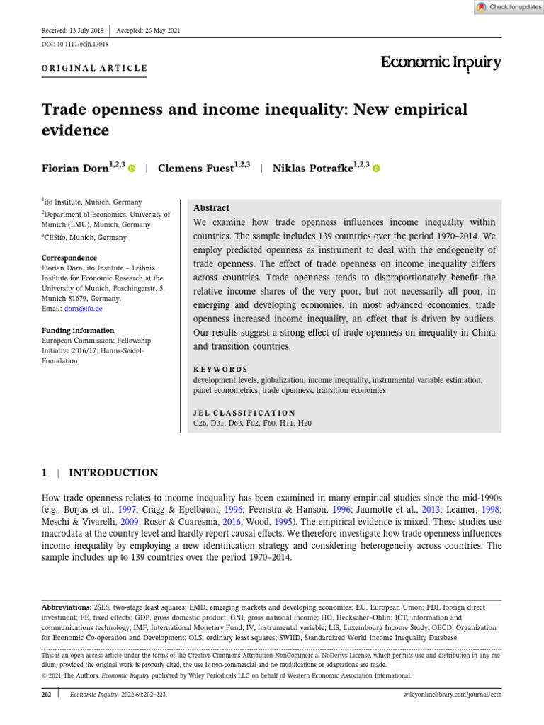 Trade Openness and Income Inequality Analysis | PDF | Gini Coefficient ...