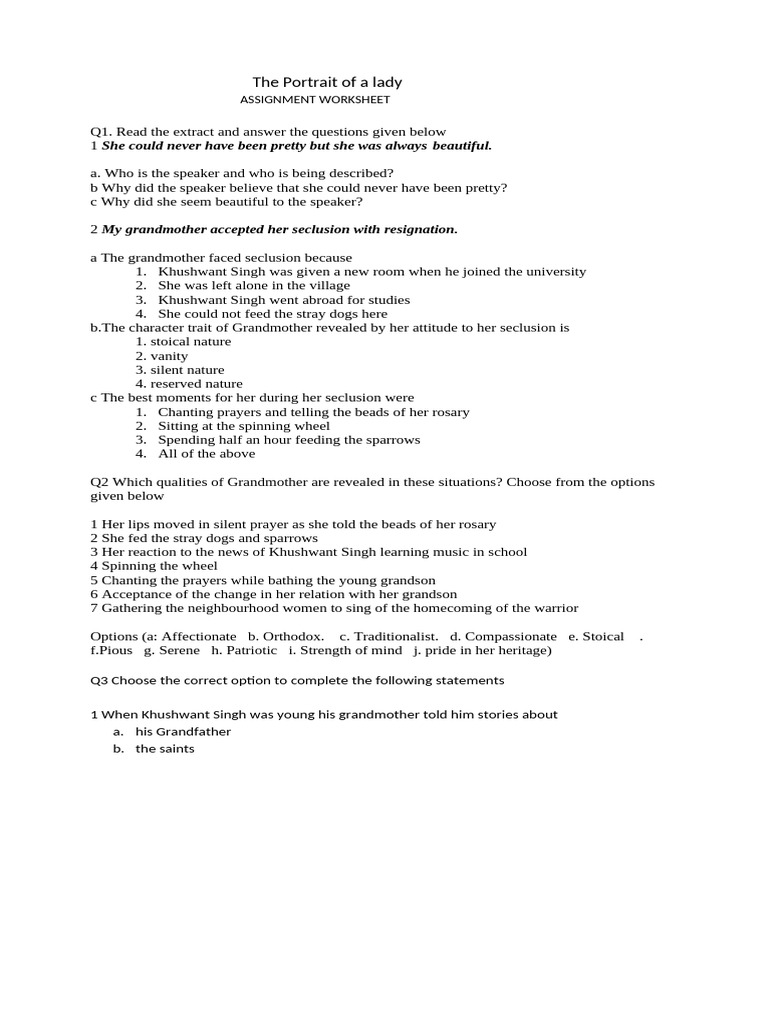 Assignment on The Portrait of a Lady | PDF