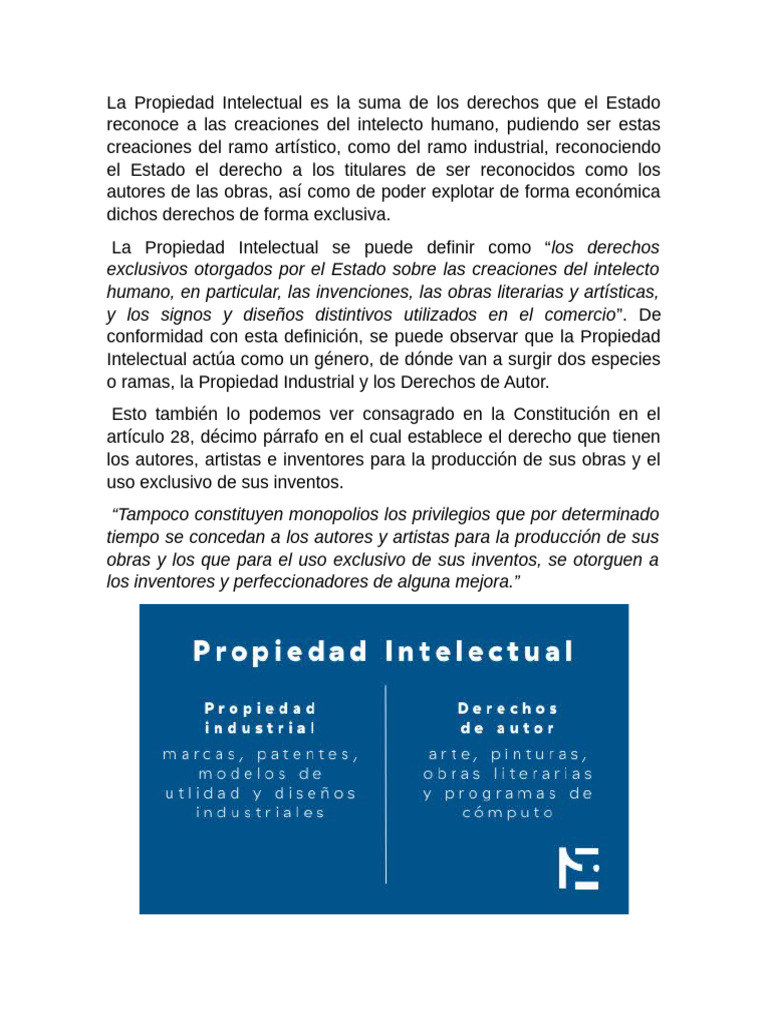 La Propiedad Intelectual Es La Suma de Los Derechos Que El Estado ...
