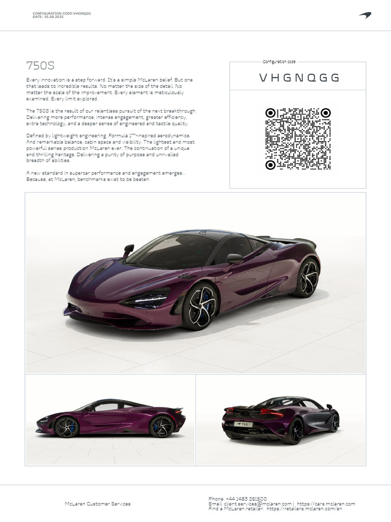 McLaren 750S Order VHGNQGG Summary 2025-05-08 | PDF | Car Body