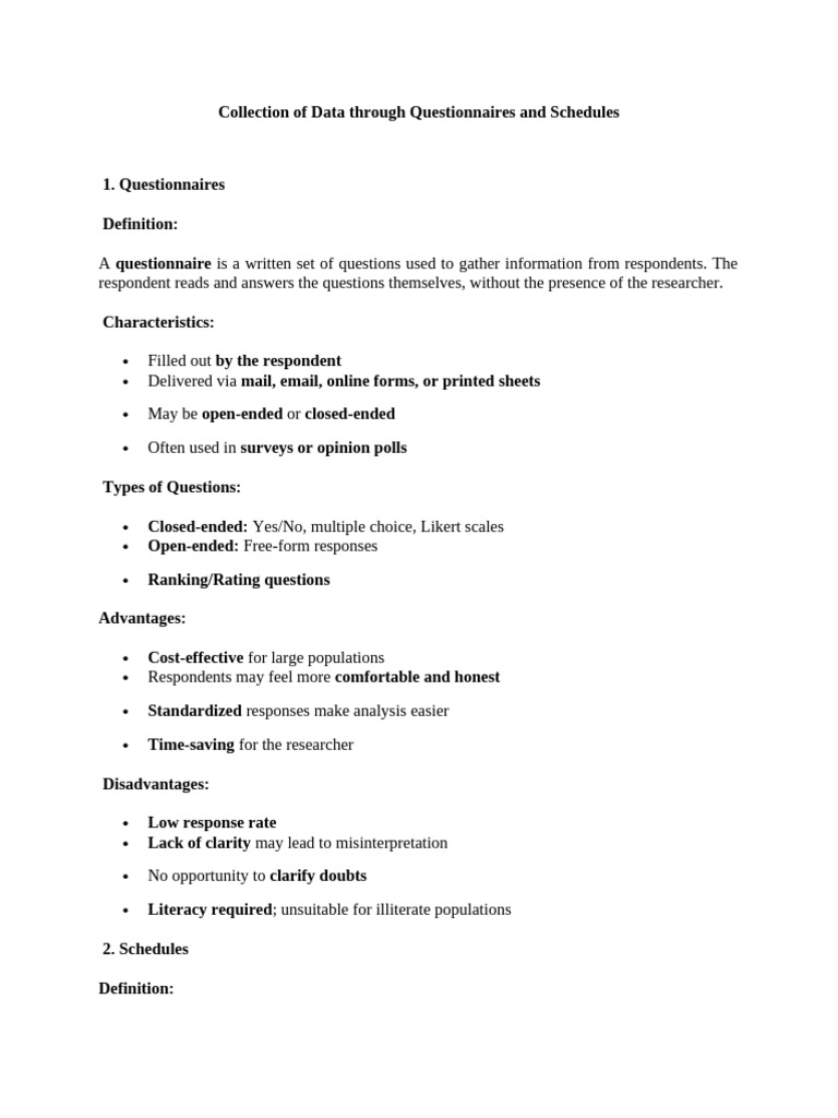 Collection Of Data Through Questionnaires And Schedules 03052025 Pdf