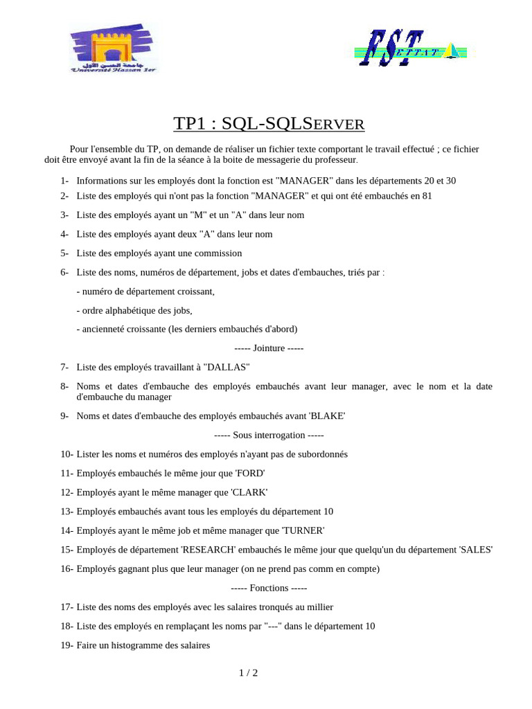 TP SQL Server : Gestion des employés | PDF