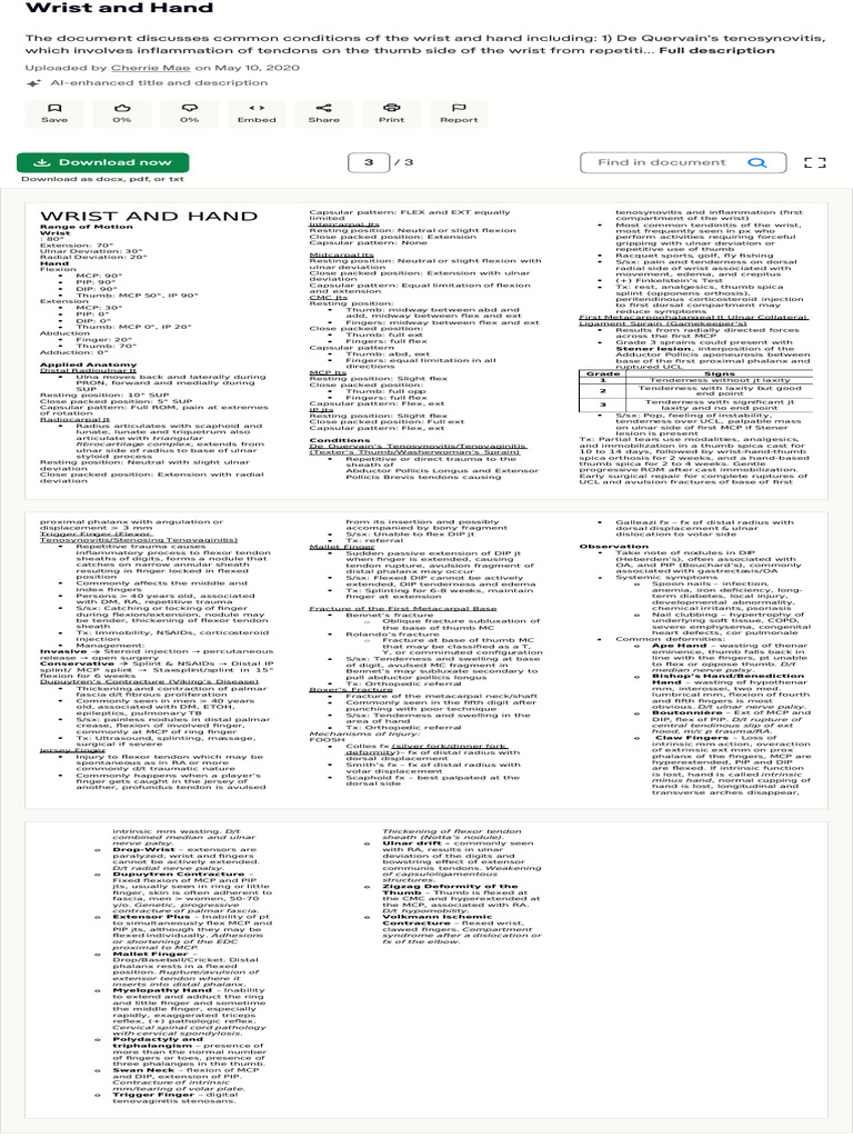 Viking Claw Hand Deformity Overview | PDF | Thumb | Hand