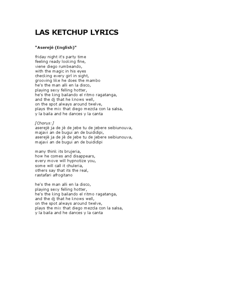 Las Ketchup Lyrics PDF