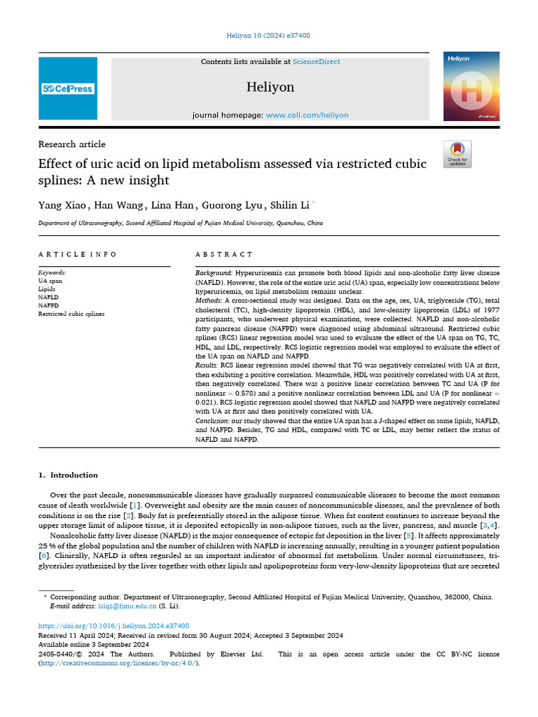 Effect of Uric Acid On Lipid Metabolism Assessed V | PDF | High Density ...