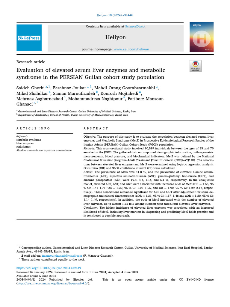 Evaluation of Elevated Serum Liver Enzymes and Met | PDF | Alanine ...