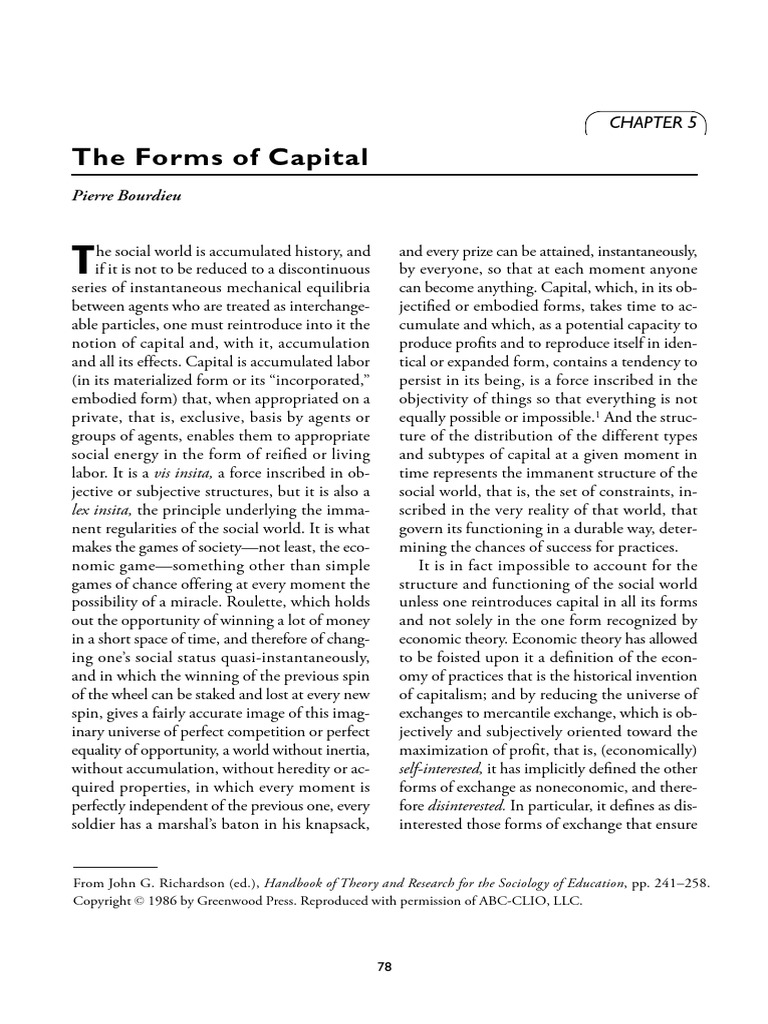 Bourdieu's 1986 Forms of Capital Explained | PDF | Social Capital ...
