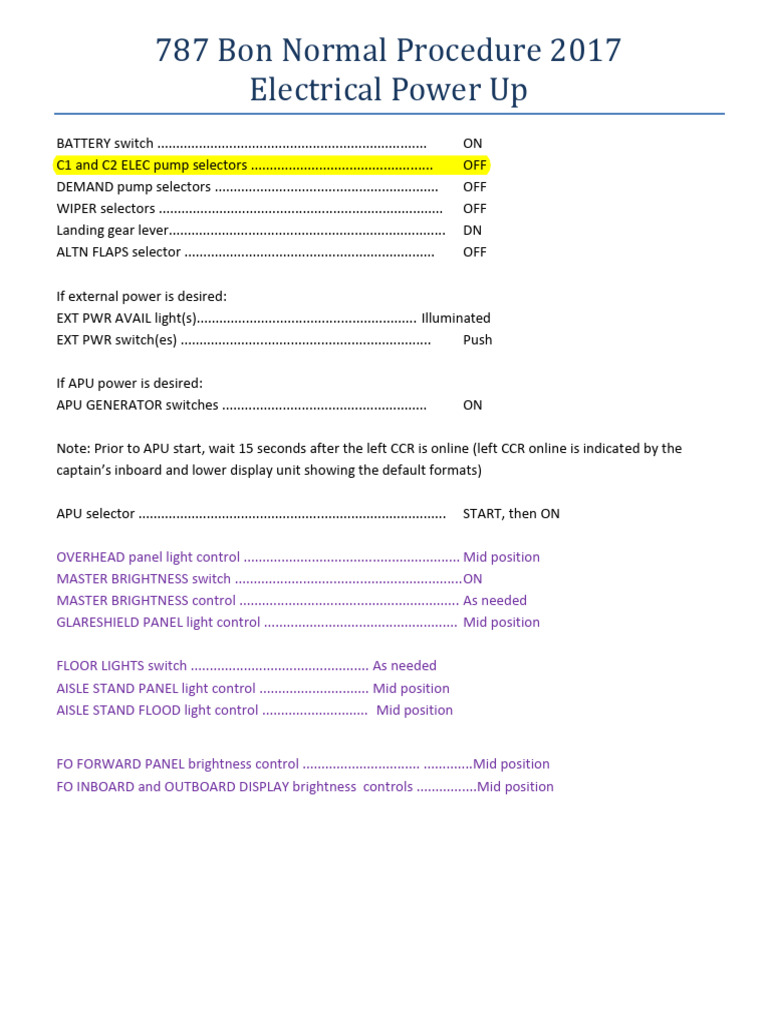787 Bon Normal Preflight Procedure Guide | PDF | Switch | Manufactured ...
