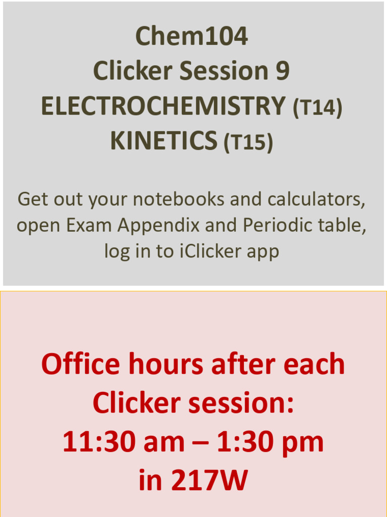 Chem104 Clicker Session: Electrochemistry & Kinetics | PDF | Redox ...