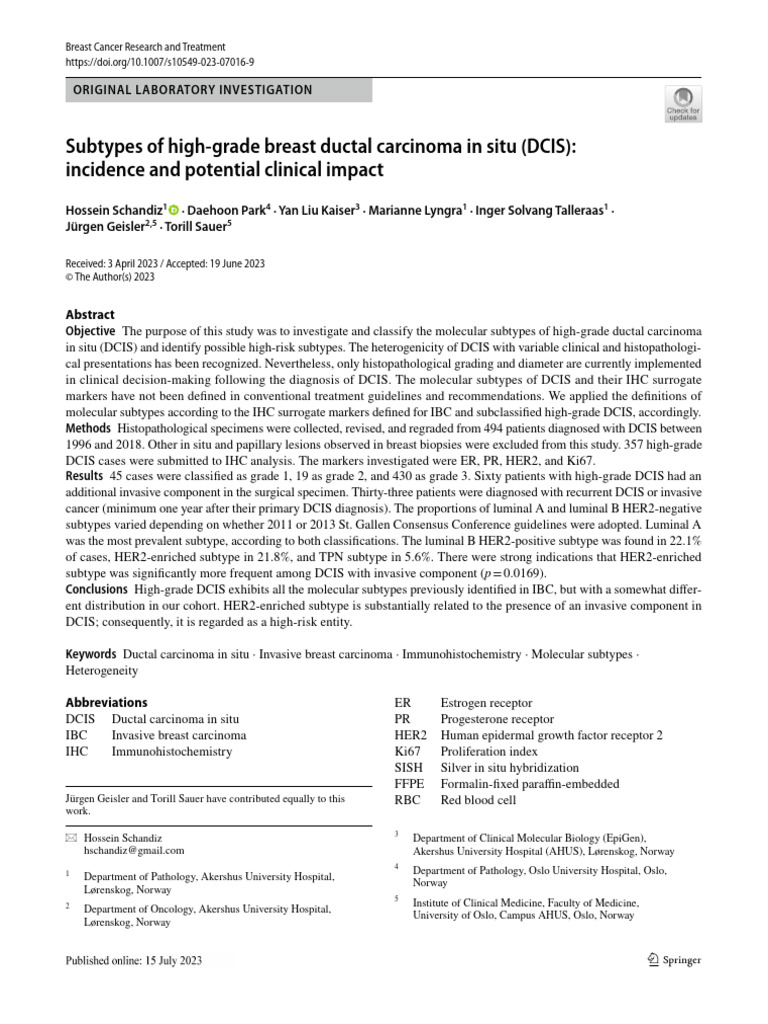 Subtypes of High-Grade Breast Ductal Carcinoma in Situ | PDF | Breast ...