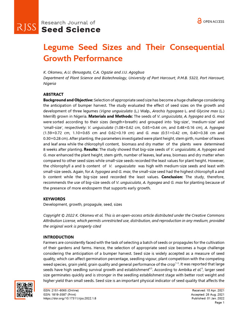 Impact of Legume Seed Size on Growth | PDF | Seed | Germination