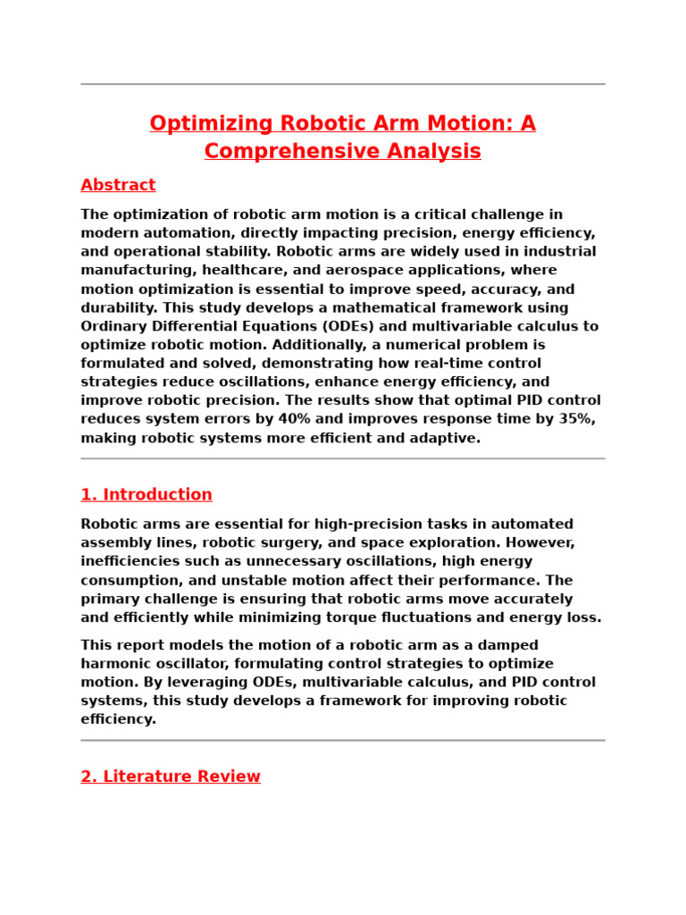 Robotic Arm Motion Optimization Analysis | PDF | Robotics | Control Theory