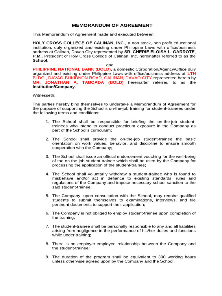 03 Memorandum of Agreement | PDF | Private Law | Common Law