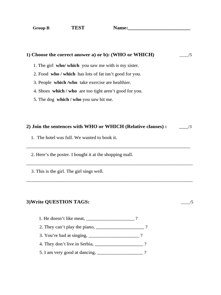 English Grammar Test for Students | PDF | Syntax | Language Mechanics