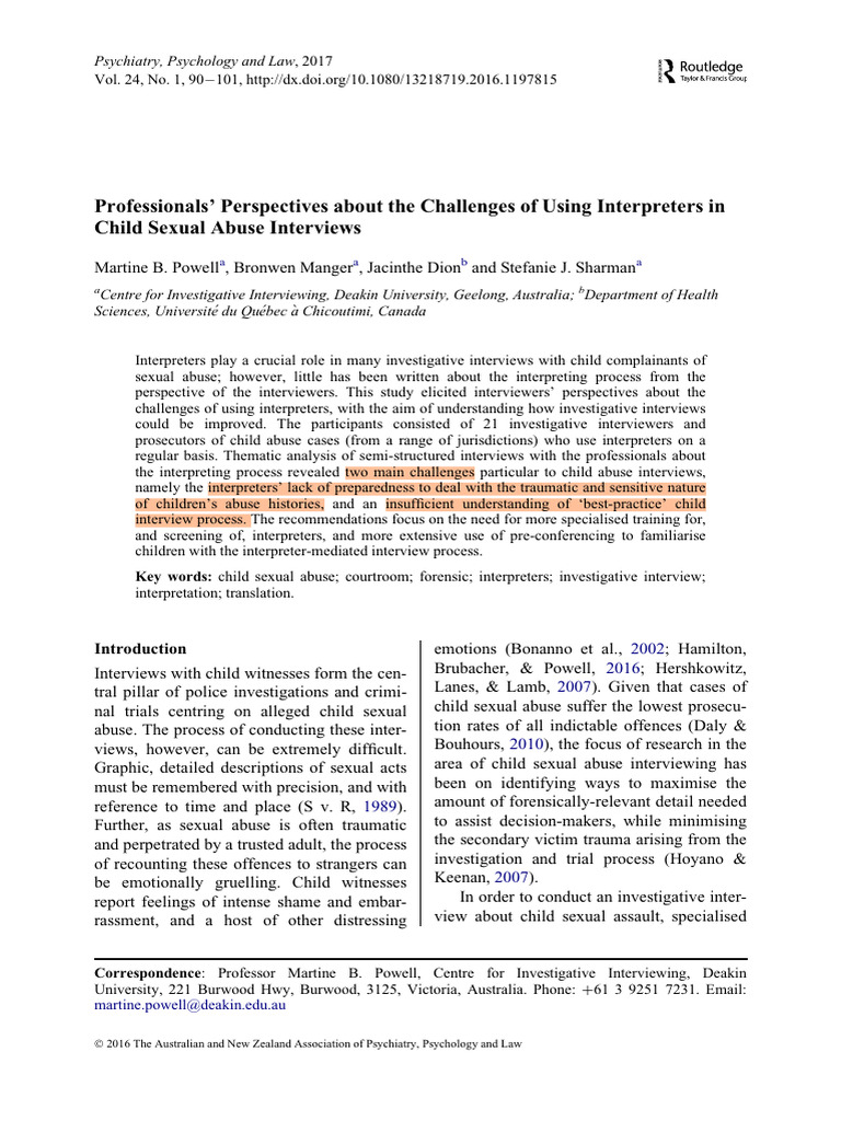 Challenges in Child Abuse Interviews | PDF | Psychological Trauma ...