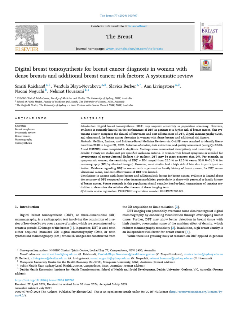 Digital Breast Tomosynthesis For Breast Cancer Diagnosis in Women With ...