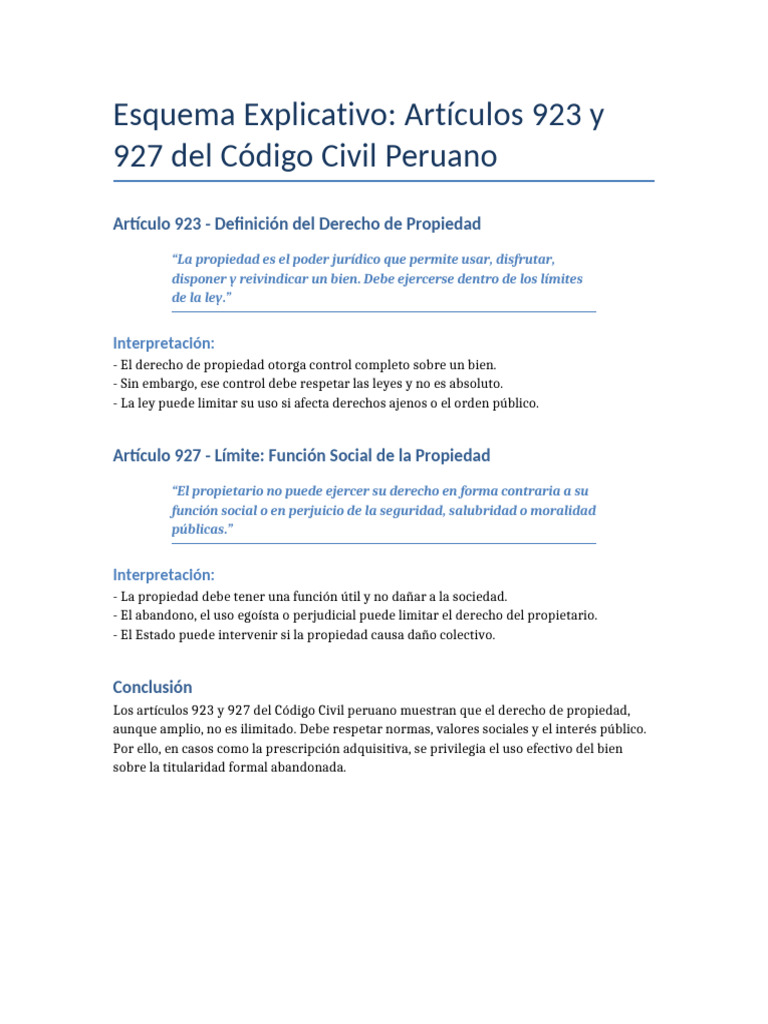 Artículos 923 y 927 del Código Civil Peruano | PDF