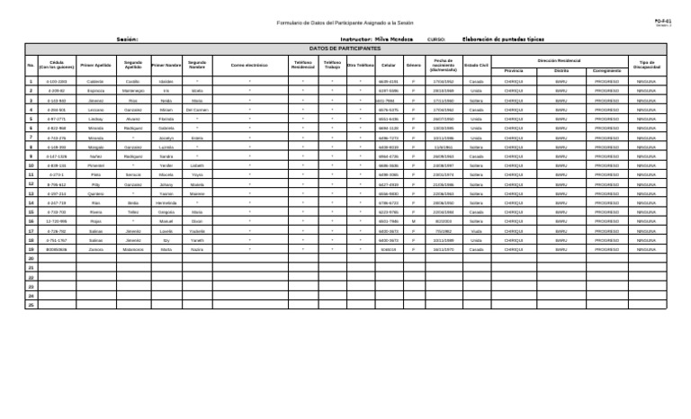 Datos Del Participante Asignado Progreso Mañana | PDF
