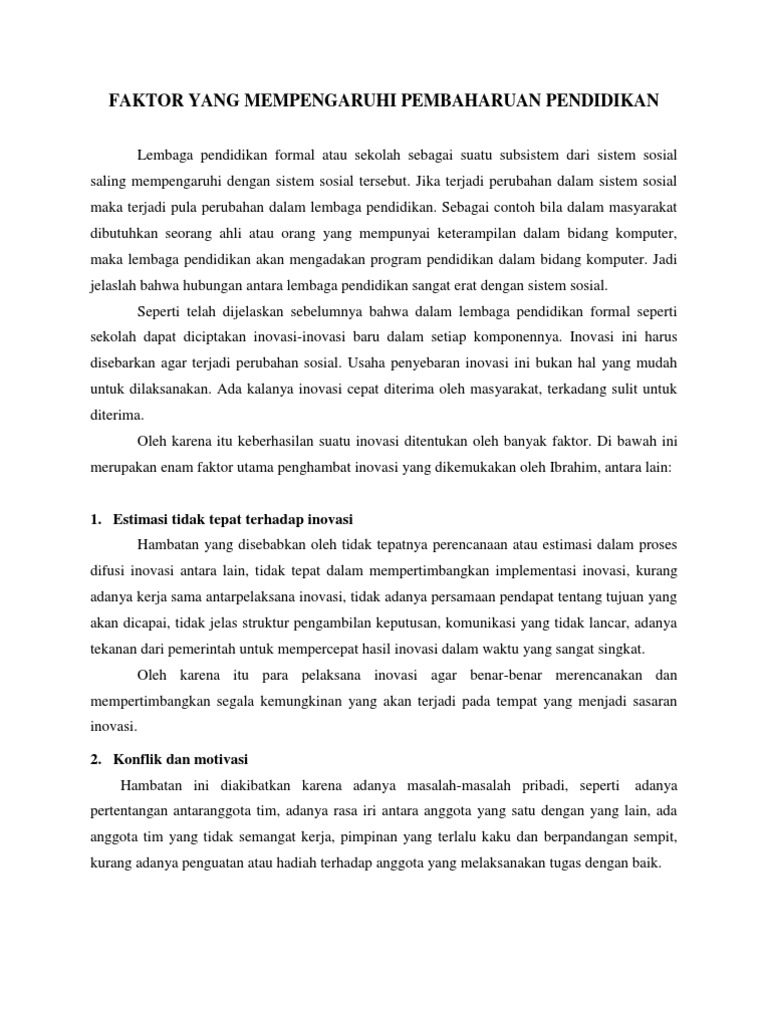 Faktor Yang Mempengaruhi Pembaharuan Pendidikan Pdf