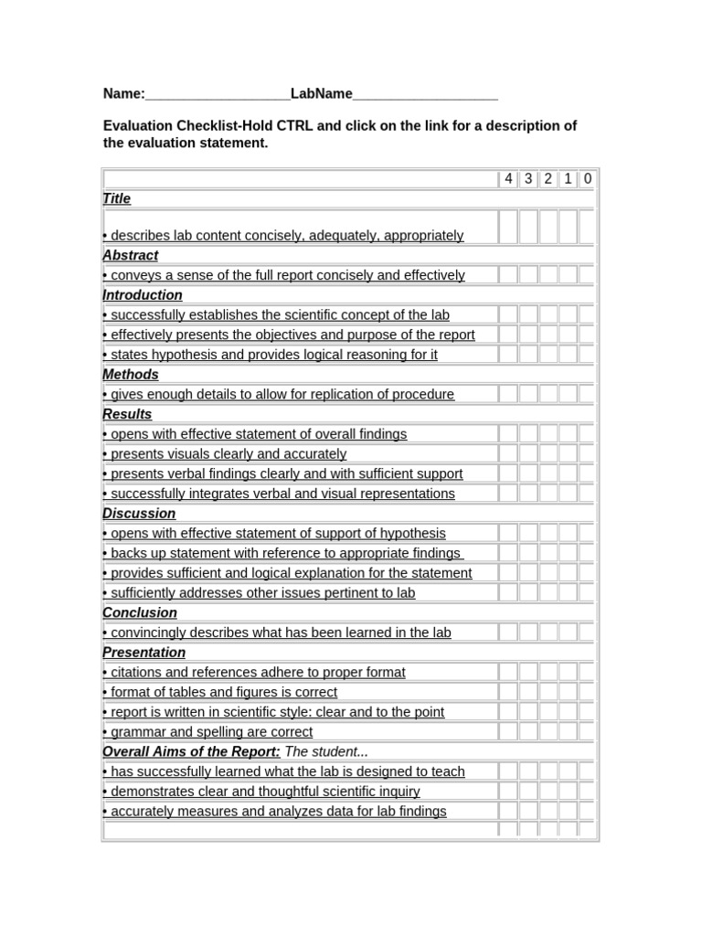 Lab Report Checklist | PDF