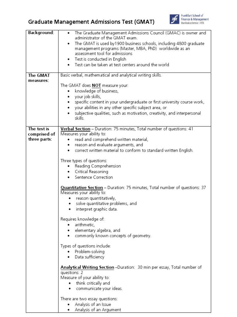 GMAT Overview: Structure and Scoring | PDF | Graduate Management ...