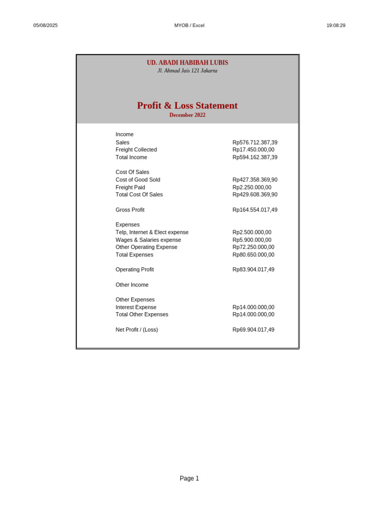 December 2022 Profit & Loss Statement | PDF