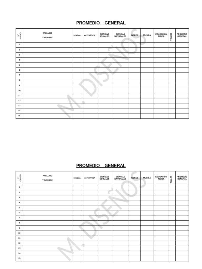 Promedio General Planilla | PDF