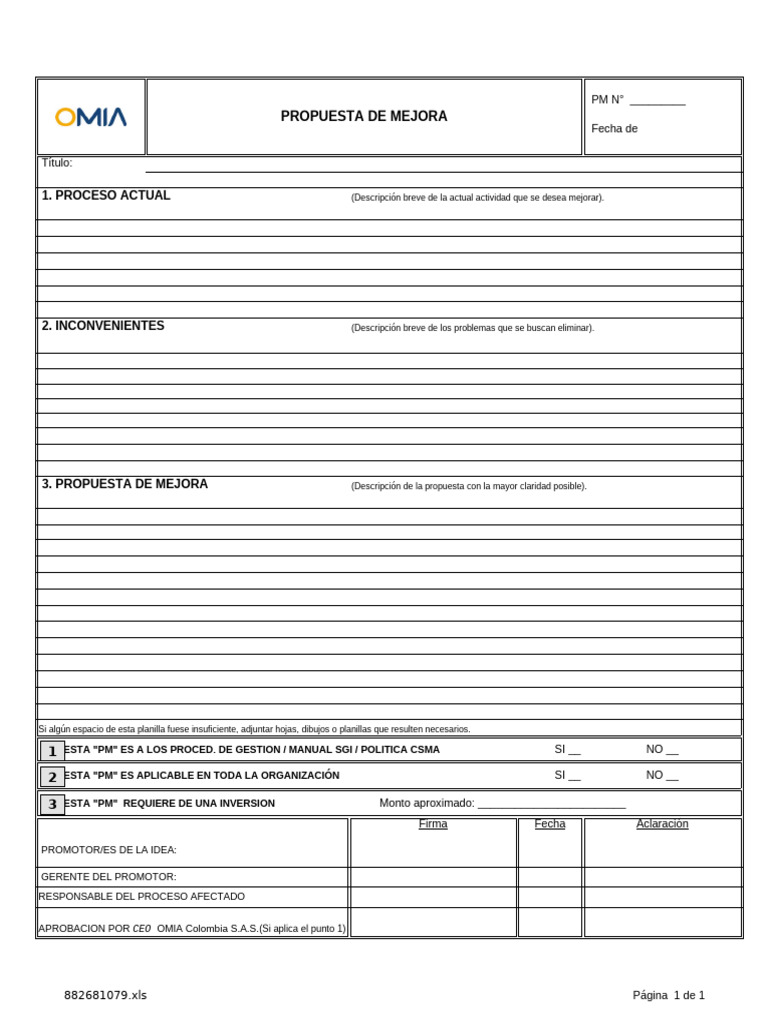 Formato de Propuesta de Mejora | PDF