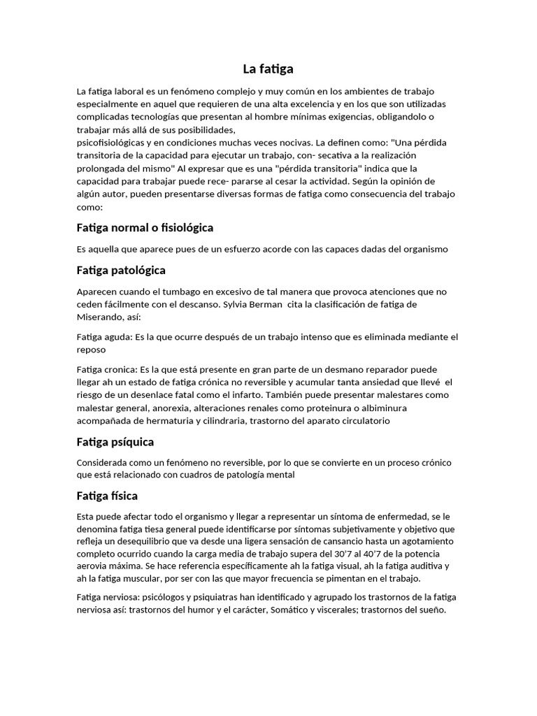 La Fatiga Laboral | PDF | Ansiedad | Medicina
