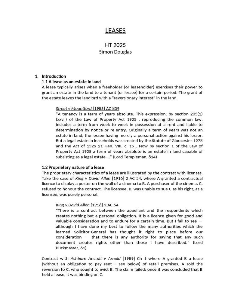 Understanding Leases and Tenancy Rights | PDF | Leasehold Estate | Lease