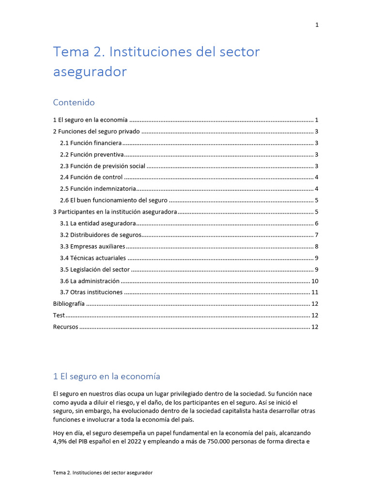 M1 - Tema 2 Instituciones Del Sector Asegurador | PDF | Seguro | Reaseguro