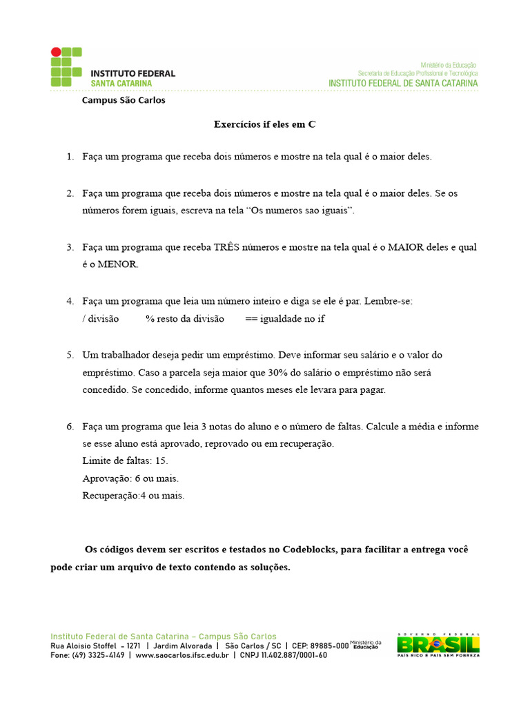 Exercícios de If e Else em C | PDF