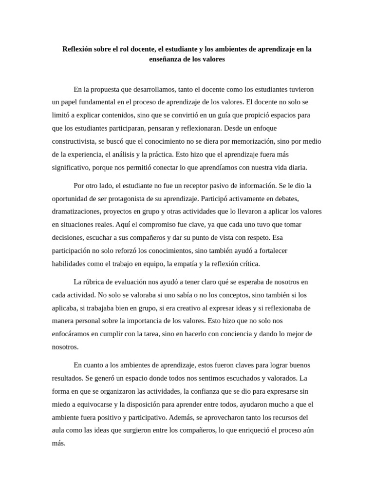 Rol del docente y estudiante en valores | PDF | Aprendizaje | Maestros