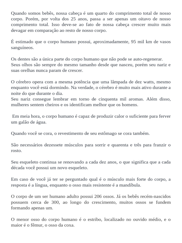 A Parte do Corpo que Não Cresce | PDF | Corpo humano | Esqueleto
