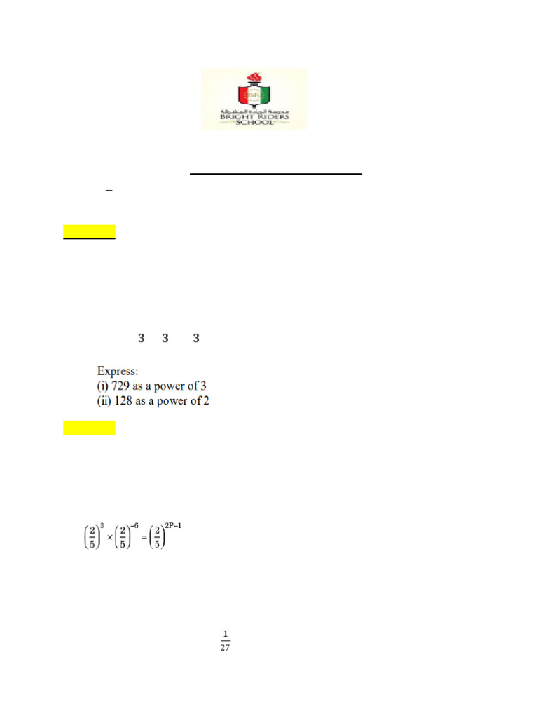 Class 8 Exponents and Powers Worksheet | PDF