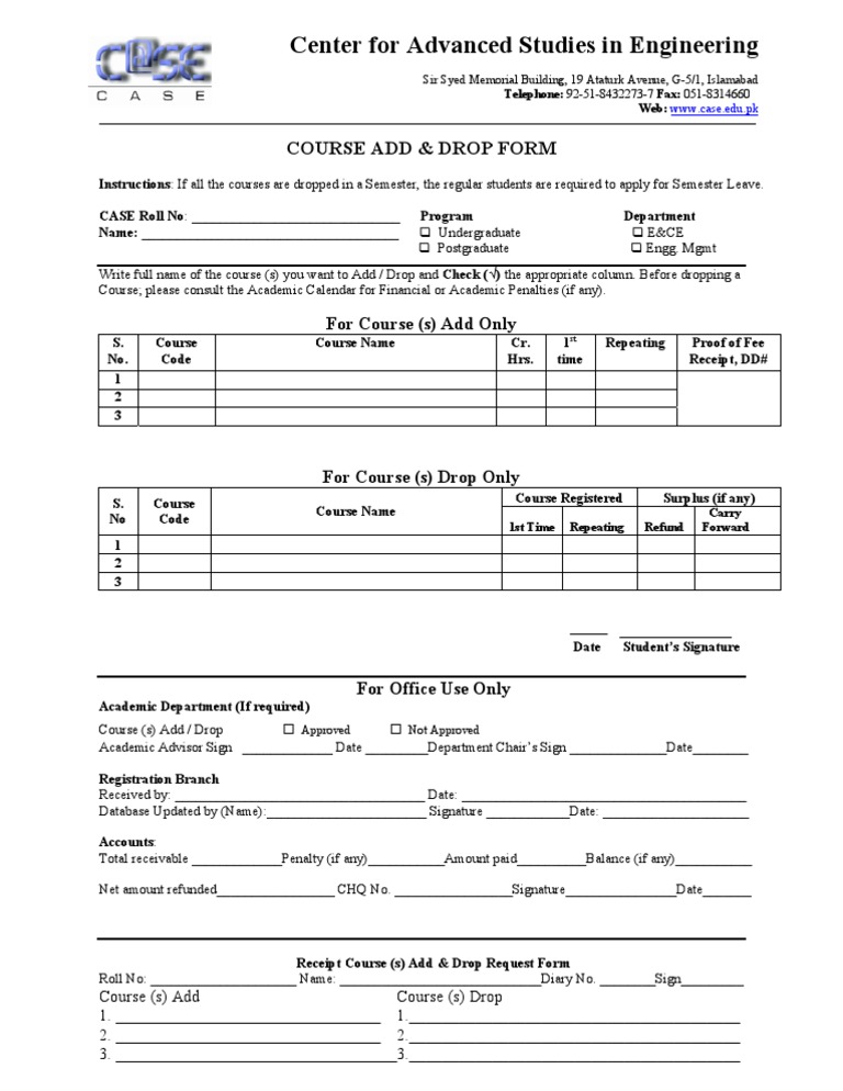 Course Add & Drop Form - CASE | PDF