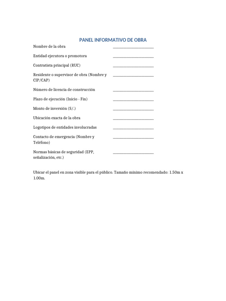 Panel Informativo de Obra Comunitaria | PDF