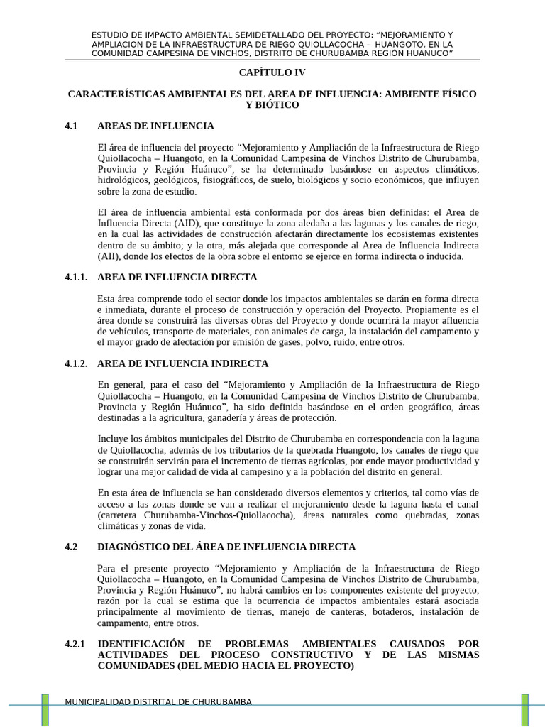 Impacto Ambiental del Proyecto de Riego Huánuco | PDF | Entorno natural ...